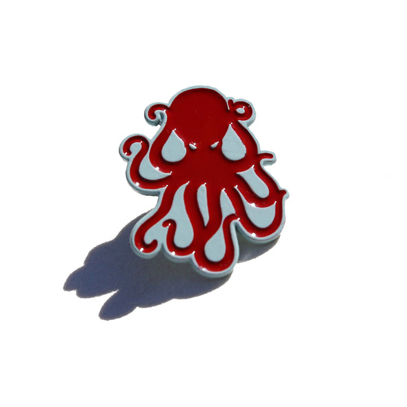 Octopus Enamel Pin - Light Blue/Red