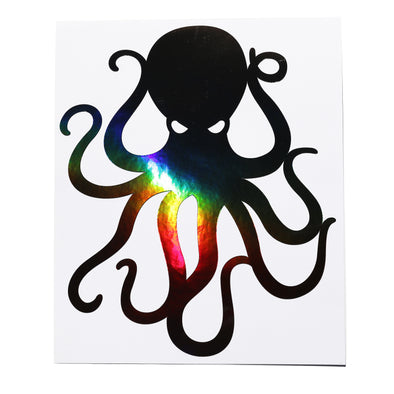 8" Black Holographic Vinyl Octopus Sticker