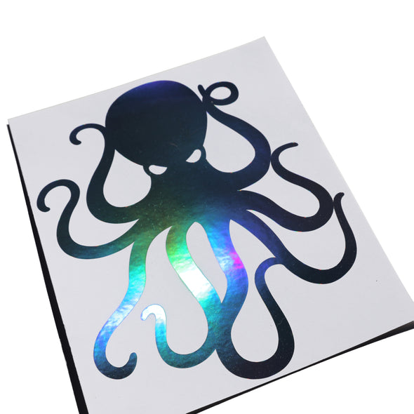 8" Black Holographic Vinyl Octopus Sticker