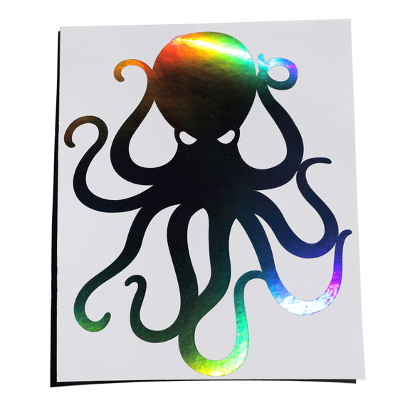 8" Black Holographic Vinyl Octopus Sticker
