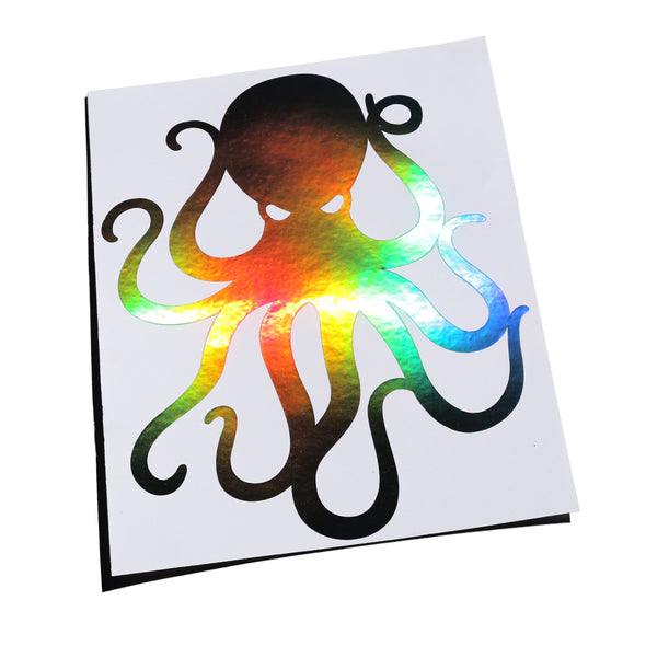 8" Black Holographic Vinyl Octopus Sticker